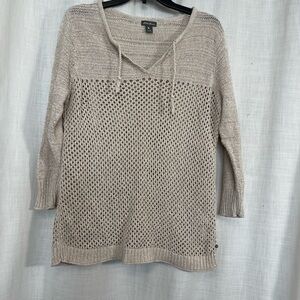 Eddie Bauer open knit Ecru linen, cotton pullover women’s XL